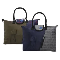 Urbane Home Pack of 2 Foldable Shopping Bags For Women with 3 Small Pockets | Grocery/Vegetable Bags For Market | Printed -Blue & Blue-Maroon