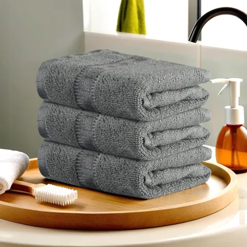 Image of Urbane Home Pack of 3 Cotton Hand/Face Towels (Grey)