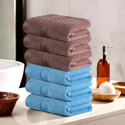 Urbane Home Pack of 6 Cotton Hand /Face Towels for Men & Women | Easily Washable | Workout Gym Napkins for Men | Pocket 