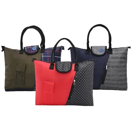 Image of Urbane Home Pack of 3 Foldable Shopping Bags For Women with 3 Small Pockets | Thick Grocery/Vegetable Bags For Market | 