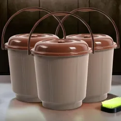 Urbane Home Pack of 3 Bucket | 18 Liter Bucket for Bathroom | Plastic Bucket for Daily Use | Bucket with Lid & Handle | 