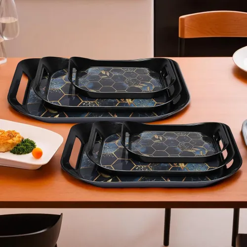 Image of Urbane Home Pack of 2 Serving Tray Set | 6 Pcs Nested Trays