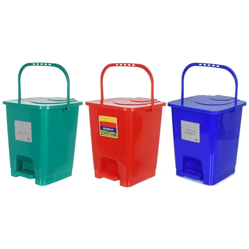 Image of Urbane Home Premium Plastic Pedal Dustbin 10 LTR (Green & Red & Blue)-Pack of 3