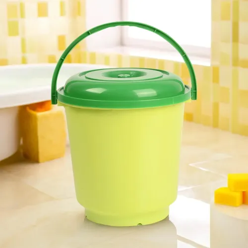 Image of Urbane Home 18 Liter Bucket for Bathroom - Plastic Balti With Lid & Handle for Daily Use - Water Storage Bucket - Green