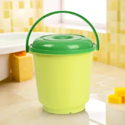 Urbane Home 18 Liter Bucket for Bathroom - Plastic Balti With Lid & Handle for Daily Use - Water Storage Bucket - Green