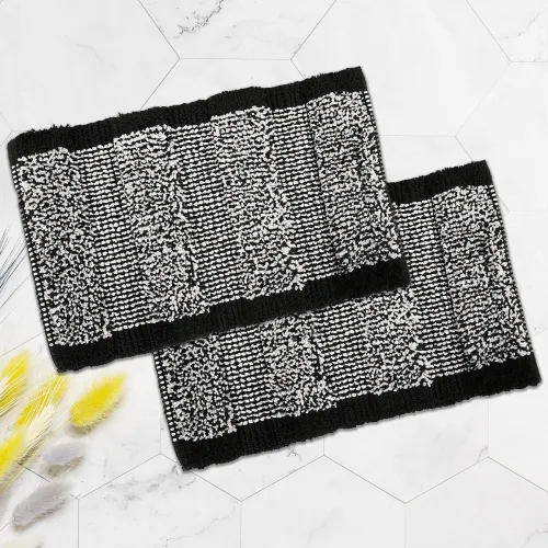 Image of Urbane Home Pack of 2 Anti-Skid Door Mats for Home | Soft, Washable Microfibre & Water Soaking Floor/Bathroom Mat - Blac