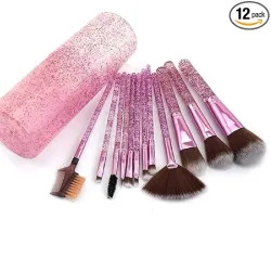 URBANMAC Makeup Brush Set With Storage Barrel - Pack of 12 (Shiny purple)