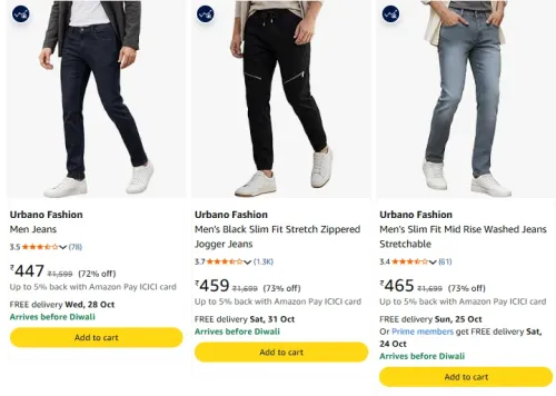 Image of Urbano Fashion Jeans For Men at minimum 70% Discount