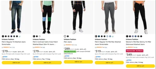 Image of Urbano Fashion Men's Jeans upto 85% Discount