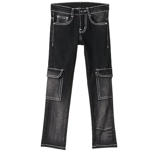Image of Urbano Juniors Boy's Slim Fit Washed Denim Cargo Jeans with 6 Pockets Stretchable