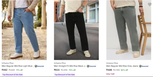 Image of Urbano Plus Men's Jeans Starting @ ₹492