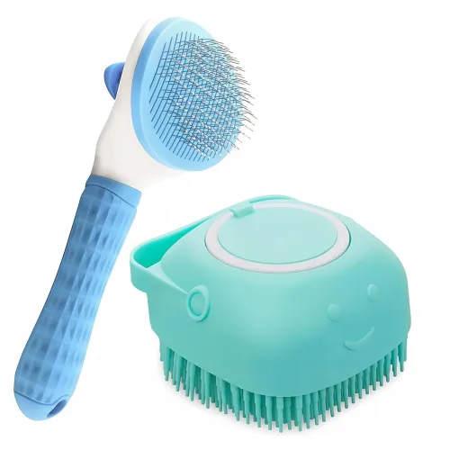 Image of URBANPET Dog Grooming Combo Bath and Slicker Brush Pack of 2