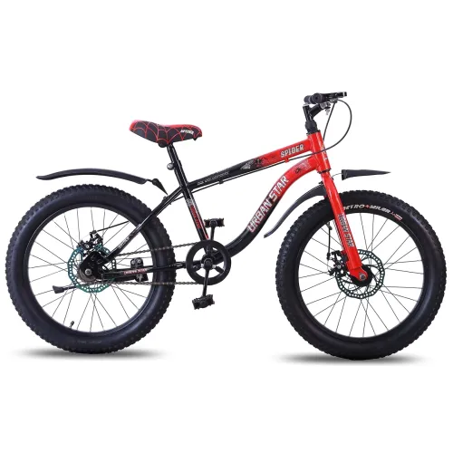 Image of URBANSTAR Spider | 20T BMX | Double DISC |Heavy Strong Tyres Semi Assembled | 20 inch Cycle (Single Speed, Black/Red)