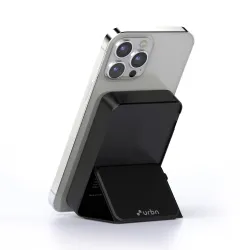 URBN 10000 mAh Stand Magsafe Power Bank with Foldable Stand | 15W Fast Wireless Charging |Strong Magnetic Hold | Type C Input/Output | Pass Through Charging | MagTag Ring Included | (Black)