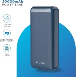 URBN 20000 mAh 22.5 W Power Bank  (Blue, Lithium Polymer, for Earbuds, Mobile, Tablet)