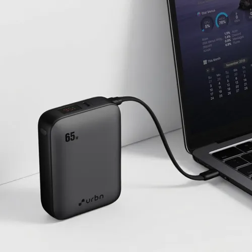 Image of URBN 20000mAh 65W Smallest Rapid Charging Nano Power Bank with Inbuilt USB-C Cable | PD, QC & PPS Compatible | Dual Outp