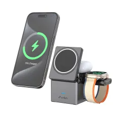 URBN Wireless Charger 3-in-1 MagSafe Charging Stand | Foldable Charger for Apple iWatch, AirPods, iPhone 16 /16 Pro /16 