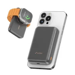 URBN Curve 3 in 1 Wireless Power Bank for iPhone, 10000mAh MagSafe Fast Charging for Apple AirPods, iWatch, iPhone 12 & 