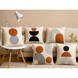 Urvaan Set of 5 Jute Boho Geometric Cushion Covers, 16 x 16 Inch, Beige Multicolour