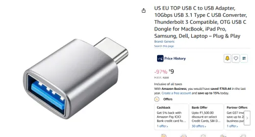 Image of US EU TOP USB C to USB Adapter, 