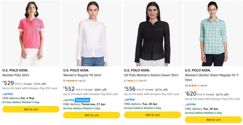 Image of U.S. POLO. ASSN. Women's Shirt upto 72% Discount 