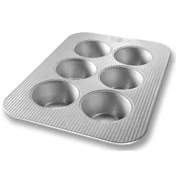 USA Pan Jumbo Texas Muffin Pan, 6 Well, Nonstick & Quick Release Coating, Aluminized Steel