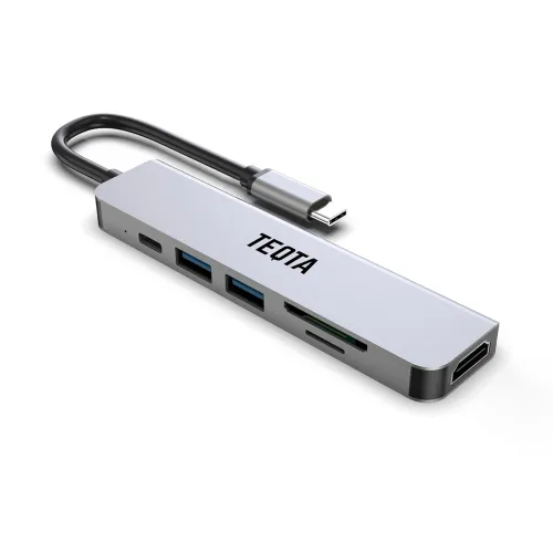 Image of USB-C 6-in-1 Hub with 4K HDMI, SD/TF & 100W PD (Silver)