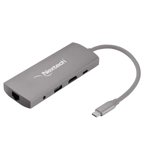 Image of USB-C Hub Adapter, 4K HDMI, LAN, 100W PD, USB 3.0, SD/TF, Audio