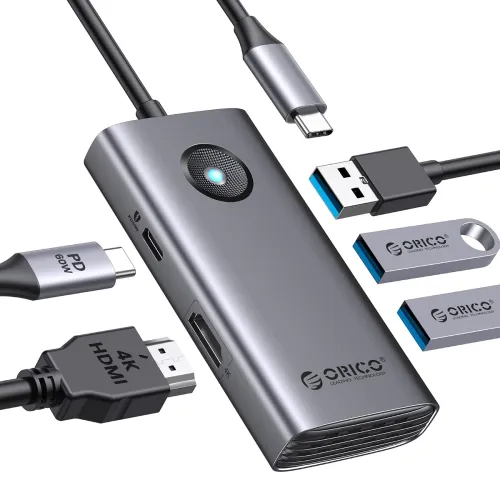 Image of USB C Hub, ORICO 5-in-1 USB C Docking Station with 4K HDMI, 60W Power Delivery