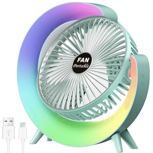 Image of USB Portable Desk Fan with 7-Color Night Light (5-Inch)