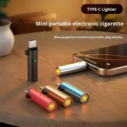 USB Type C Cigarette Lighter Flameless Electronic Keychain Lighter for Mobile Phone USB-C Port