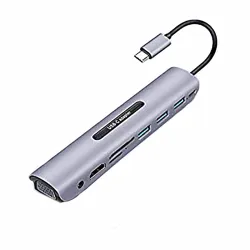 USB C Dock Station Thunderbolt 3 Type-c to HDMI VGA USB TF SD Card with 3.5 AUX Audio Jack HD Converter Adapter Compatible with MacBook pro (E0103)