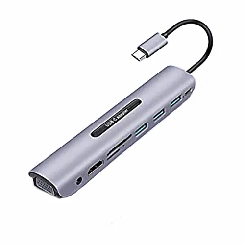 Image of USB C Dock Station Thunderbolt 3 Type-c to HDMI VGA USB TF SD Card with 3.5 AUX Audio Jack HD Converter Adapter Compatib
