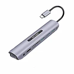 USB C Dock Station Thunderbolt 3 Type-c to HDMI VGA USB TF SD Card with 3.5 AUX Audio Jack HD Converter Adapter Compatib
