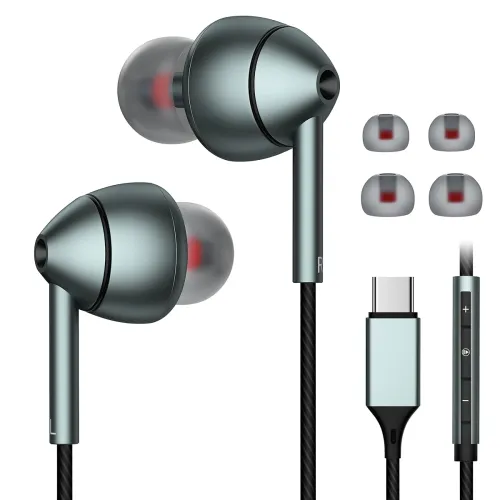 Image of USB-C Wired Earbuds with Microphone, Volume Control, Noise Canceling, Compatible with Samsung Galaxy S24 S23 S22, iPhone