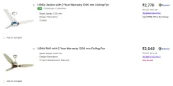 Usha Ceiling Fans Minimum 60% Discount.
