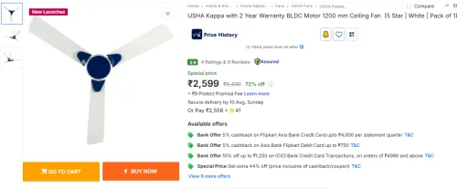 Image of USHA Kappa BLDC Ceiling Fan (1200 mm)