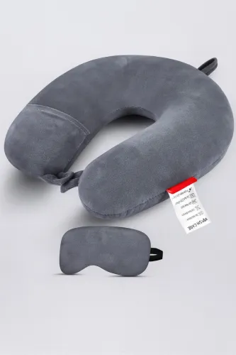 Image of U-Shape Black Neck Pillow travelling headrest Neck Pillow & Eye Shade Neck Pillow & Eye Shade (Light Grey)