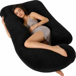 Full Body Pillows for Sleeping Cooling Pregnancy Pillow, U Shaped Pregnancy Body Pillow for Women, Maternity Pillows for Pregnant Women & Removable Washable Velvet Cover Black