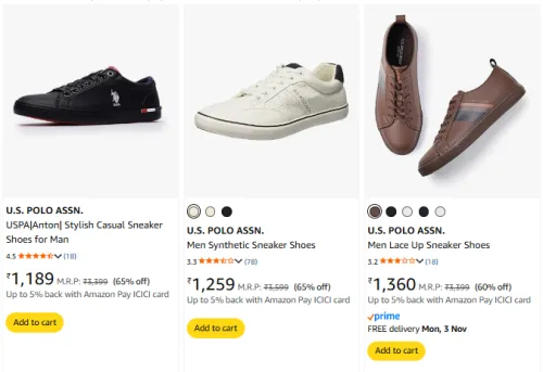 Image of USPA Men's Sneaker Shoes at Minimum 60% Discount