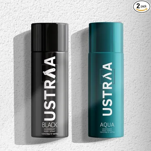 Image of Ustraa Black & Aqua Deodorant Spray for Men (150ml × 2)