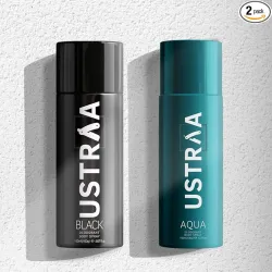Ustraa Black & Aqua Deodorant Spray for Men (150ml × 2)