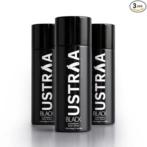 Image of Ustraa Black Deodorant for Men - 3 x 150ml - Strong and Intense Fragrance | Boosts freshness | Fights Bad Odour, Prevent