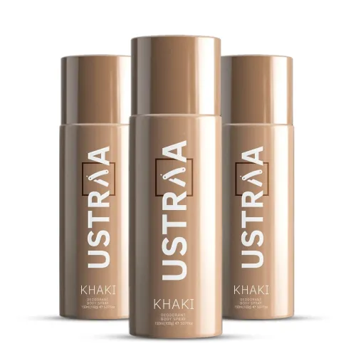 Image of USTRAA Khaki Deodorant Body Spray For Men - 3 x 150ml | Rusty, Manly, Long-Lasting Fragrance | Skin-friendly Deodorant w