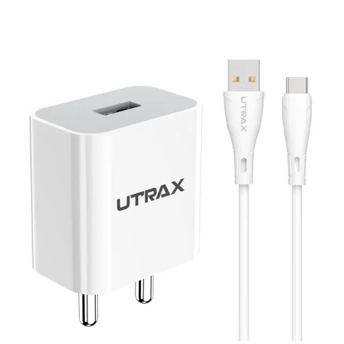 Image of UTRAX 12W Fast Charger with USB to Type-C Cable | BIS Approved Mobile Charger | Fast Charging Adapter with Multi-Level P