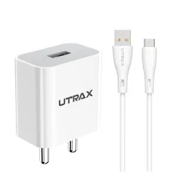 UTRAX 12W Fast Charger with USB to Type-C Cable | BIS Approved Mobile Charger | Fast Charging Adapter with Multi-Level P