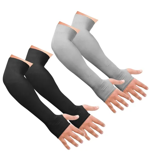 Image of UV Protection Arm Sleeves with Thumb Holes, Nylon Sun Protection Hand Cover for Running and Cycling, Unisex 2 pair