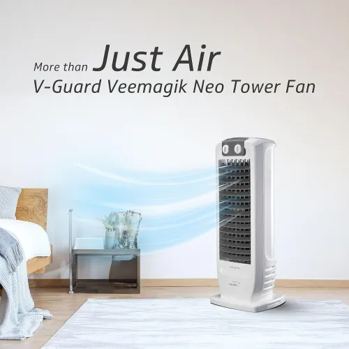 Image of V-Guard Veemagik Neo 17 (43.5cm) Tower Fan | 1300 RPM | 2401 CFM Air Flow | (Grey White) | 18-Months Warranty