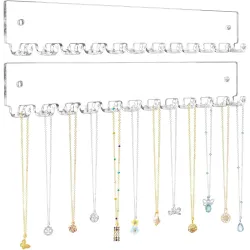 Wall Mounted Acrylic Jewelry Organizer 14 Hooks Necklace Holder & Earring Rack Clear Necklaces, Earrings, Bracelets & Rings SpaceSaving Wall Jewelry Storage Display (14 Hooks Jw Holder Clear...