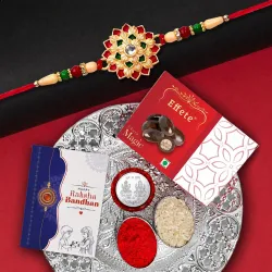 Vacalvers Rakhi for Brother with Choco Magic Chocolate 32gm, Sunflower Design, Pooja Coin, Pooja Thali, Roli Chawal & Card | Rakhi with Chocolate Combo for Raksha Bandhan